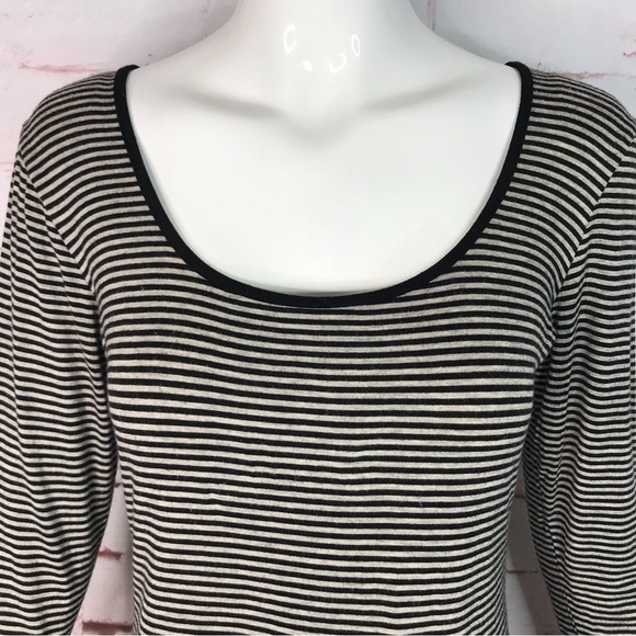 MAX STUDIO Black + Grey Stripe Black Lace Cuff + Hem long sleeve knit top SMALL - Picture 9 of 11